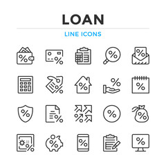 Loan line icons set. Modern outline elements, graphic design concepts, simple symbols collection. Vector line icons