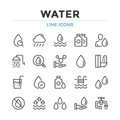 Water line icons set. Modern outline elements, graphic design concepts, simple symbols collection. Vector line icons