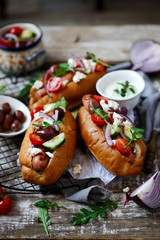 Greek hot dogs..style rustic