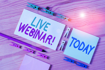 Handwriting text Live Webinar. Conceptual photo presentation lecture or seminar transmitted over...