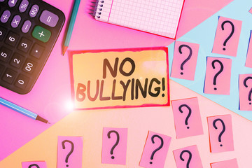 Text sign showing No Bullying. Business photo text stop aggressive behavior among children power...