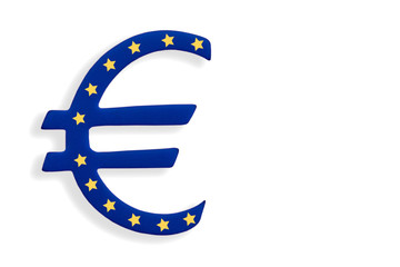 blue euro sign with 12 yellow stars isolated one white background