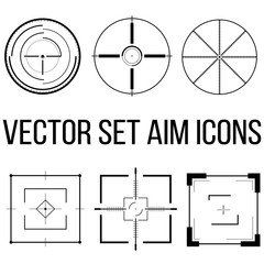 Vector set aim icons. Target Destination Weapon Signs. Icon Set Symbol of Focus. Vector illustration