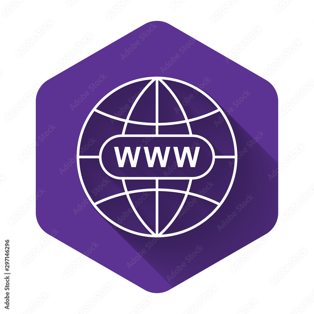 Aufkleber white go to web icon isolated with long shadow. www icon. website pictogram. world wide web symbol. 