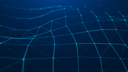 Wave 3d. 3D blue glowing abstract background. Abstract background with a dynamic wave. Big data visualization. 3d rendering.