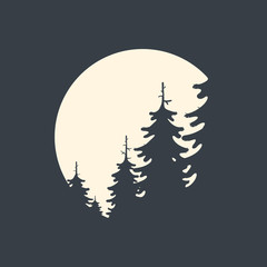 Illustration Vector Spruce Forest On Moon Background