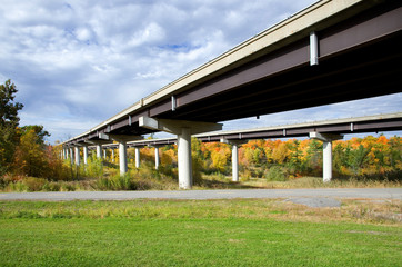 Major Highway Overpass Viewed from Below during Autumn Season