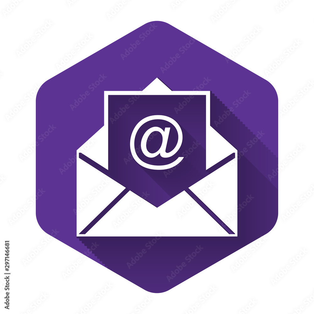 Poster white mail and e-mail icon isolated with long shadow. envelope symbol e-mail. email message sign. pu