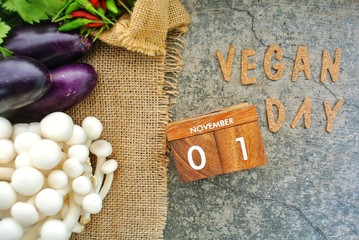 Wooden calendar on November 01,World vegan day.