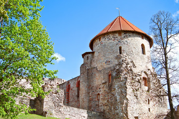 Fototapeta premium View to Medieval Livonian castle tower in oldest Latvian town Cesis at spring