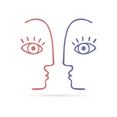 abstract line art couple icon, kids doodle hand drawing people, vector illustration