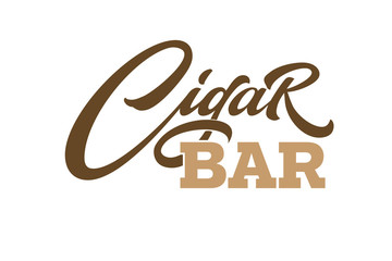 Calligraphy Cigar Bar in vintage style on white isolated background for design of signboard. Modern calligraphy, font composition.
