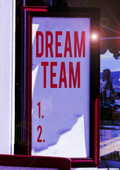 Handwriting text Dream Team. Conceptual photo Prefered unit or group that make the best out of a demonstrating Empty white board with copy space for advertising. Blank white space for text adding