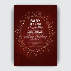 Invitation card for Baby Shower. Winter snow card.