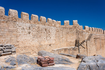 Ancient castle wall in Lindos in Greece