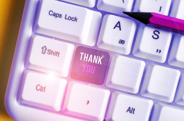 Writing note showing Thank You. Business concept for polite expression used when acknowledging gift...