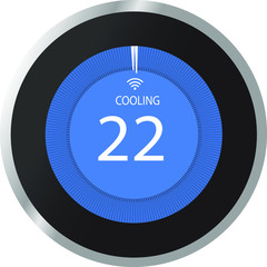 The temperature 22&deg;C in light-green background on modern circle thermostat, Programmable Thermostat - Wireless Learning