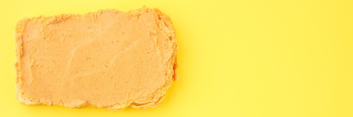 peanut butter sandwich (tasty snack, bread toast buttered with nut butter) menu concept. food background. copy space. Top viev