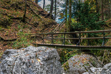 Pfad und Holtbrücke zum Wasserfall Laintal