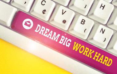 Word writing text Dream Big Work Hard. Business photo showcasing Believe in yourself and follow the...