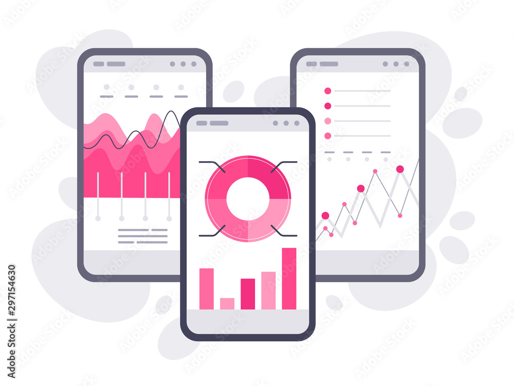 Poster market trend analysis on smartphones with line chart and graphs. visualise with graph and chart mark