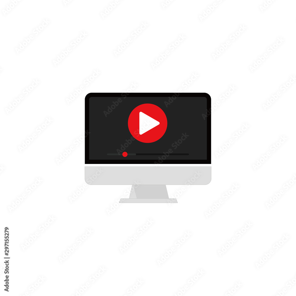 Poster monitor frontal view of widescreen. video player. vector illustration and white background