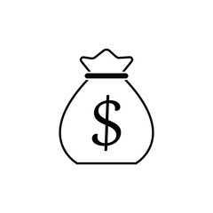 Money bag icon with a dollar sign in the middle. Flat design