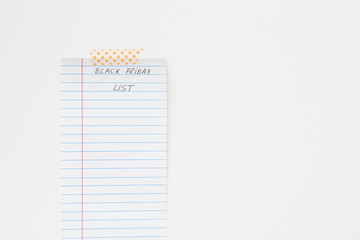 Paper to note down shopping list to buy in black friday