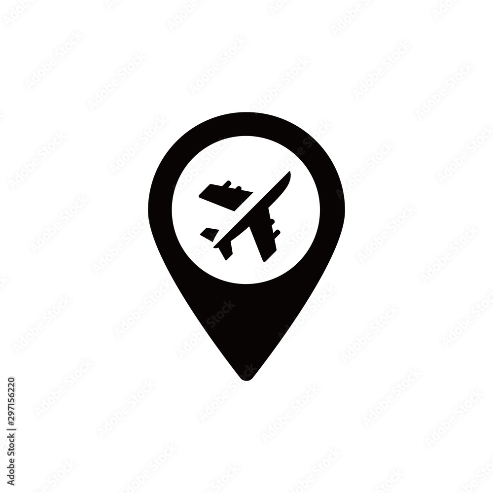 Aufkleber location map pointer with airplane icon. vector illustration