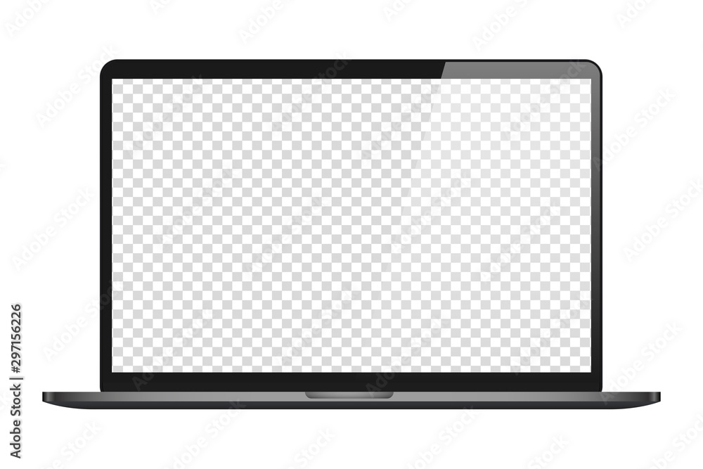 Poster computer in realistic style with mockup screen