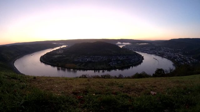 Sunrise at the river Rhine near the town Boppard, Germany