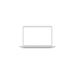 White laptop with shadow in white background. Flat design