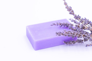 Soap lavender isolated. Natural soap. Body and face care. Hygiene and beauty.