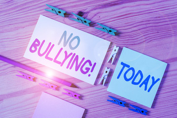 Handwriting text No Bullying. Conceptual photo stop aggressive behavior among children power...