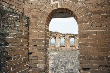 Views from inside a watchtower on the Jinshanling section of the Great Wall of China in Hebei Province, near Beijing.