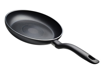 Black skillet with non-stick coated surface isolated