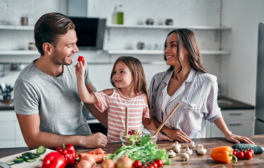 Family in kitchen