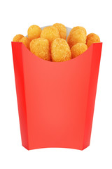 Deep fried cheese sticks in cardboard bag isolated