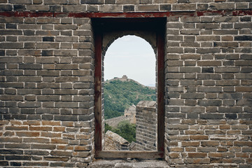 Views from a watchtower on the Jinshanling section of the Great Wall of China in Hebei Province, near Beijing.