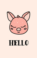 Cute baby swine hand drawn vector character