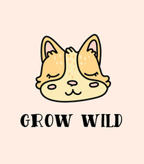Cute baby fox hand drawn vector character