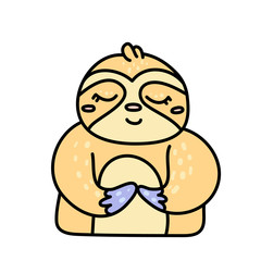 Cute baby sloth hand drawn vector character