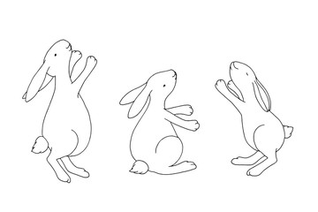 Cute little easter hare. Clip art set outlines, positive individual elements kit on white background