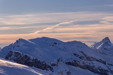 Winter Alps landscape at sunset