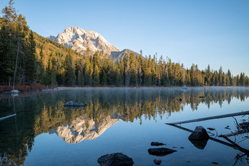 Mountains Reflected in Misty Lake