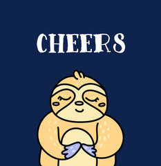 Cute baby sloth hand drawn vector character