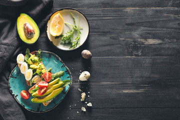 Tasty sandwiches on dark table