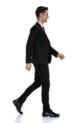 Side view of a happy businessman smiling