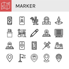 Set of marker icons such as Navigator, Gps, Paintball, Sos, Position, Stationery, Navigation, Pen, Location, Cutting mat, Cannula, Destination, Placeholder , marker