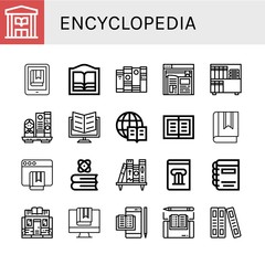 Set of encyclopedia icons such as Library, Ebook, Bookstore, Book, Bookshelf, Encyclopedia, History book , encyclopedia